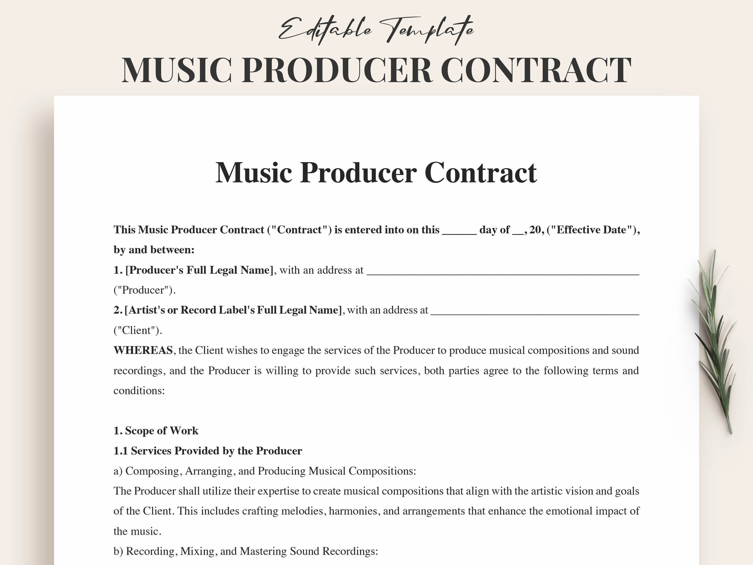 sample music production agreement template sample music production agreement template