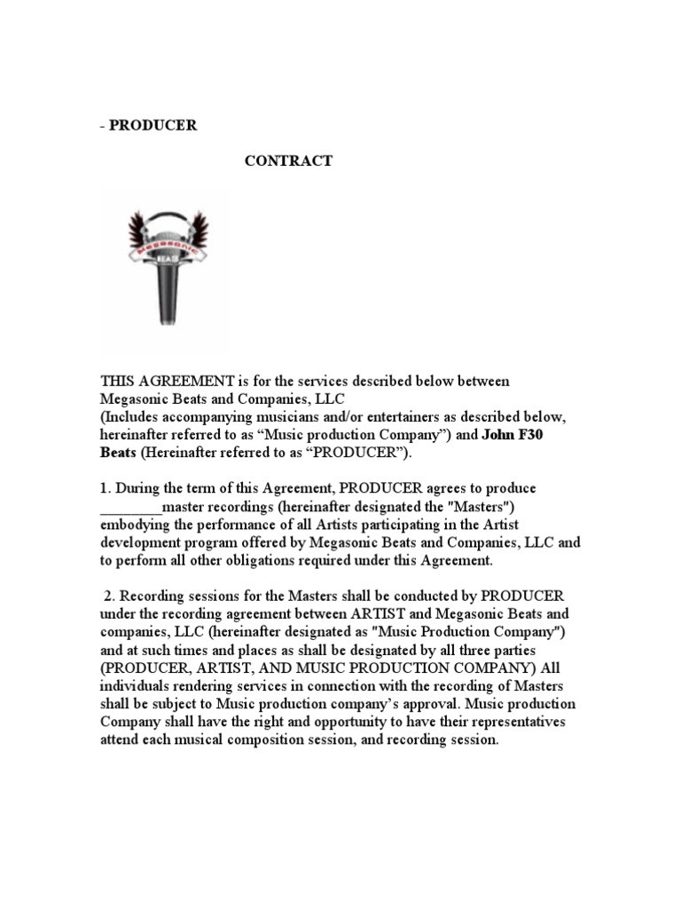 sample music production agreement template sample music production agreement template