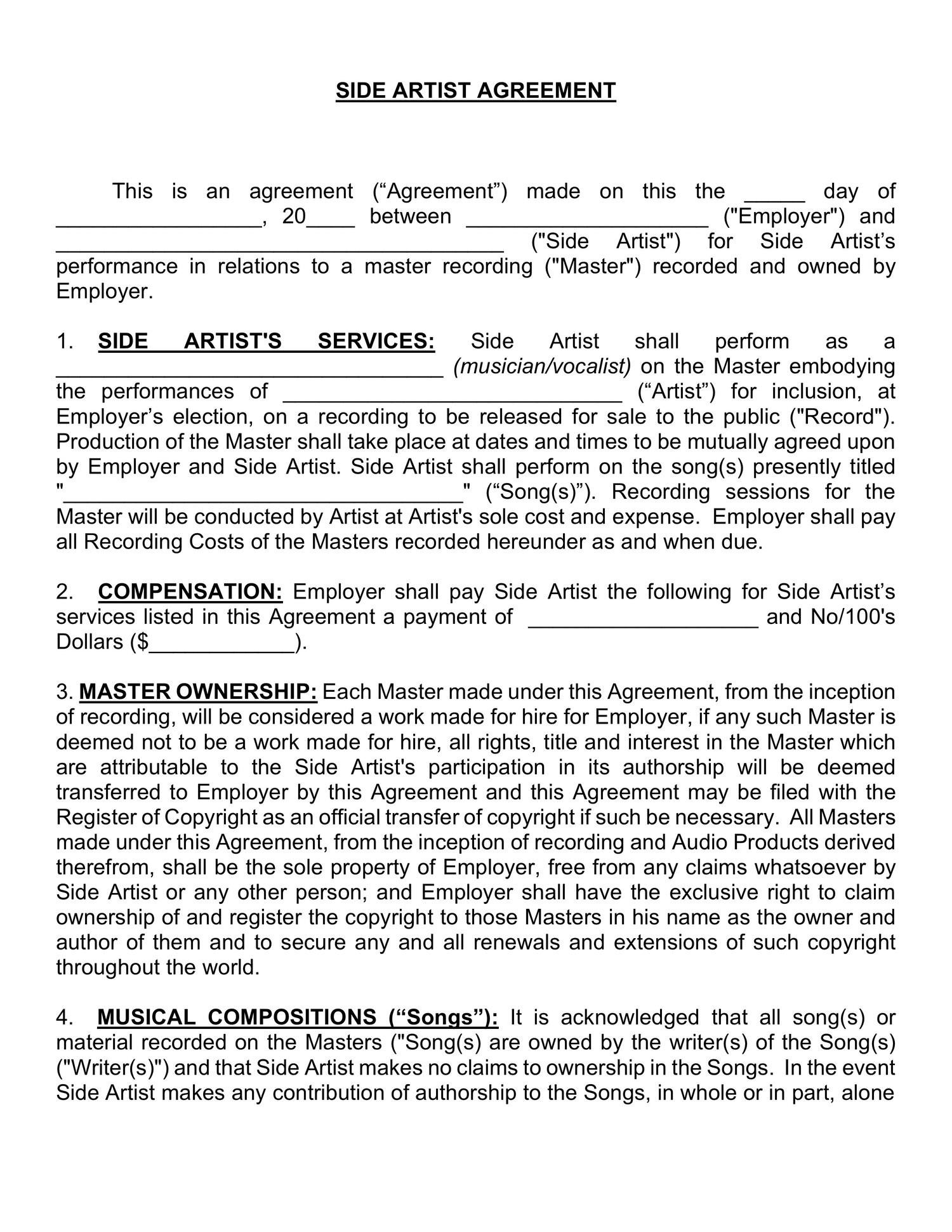 sample artist agreement template sample artist agreement template