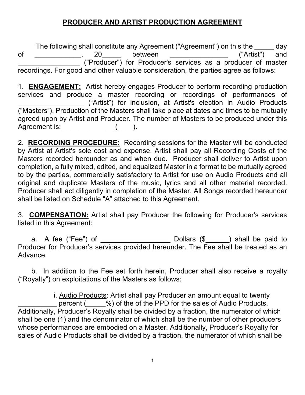 sample music production agreement template sample music production agreement template
