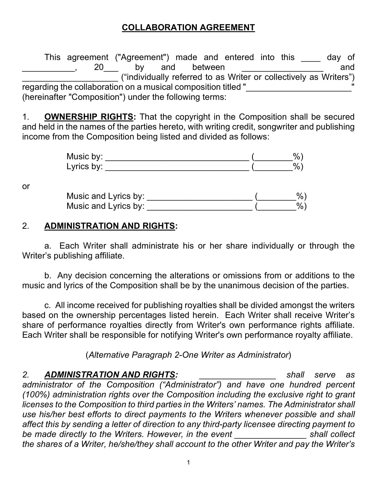 sample music agreement template sample music agreement template
