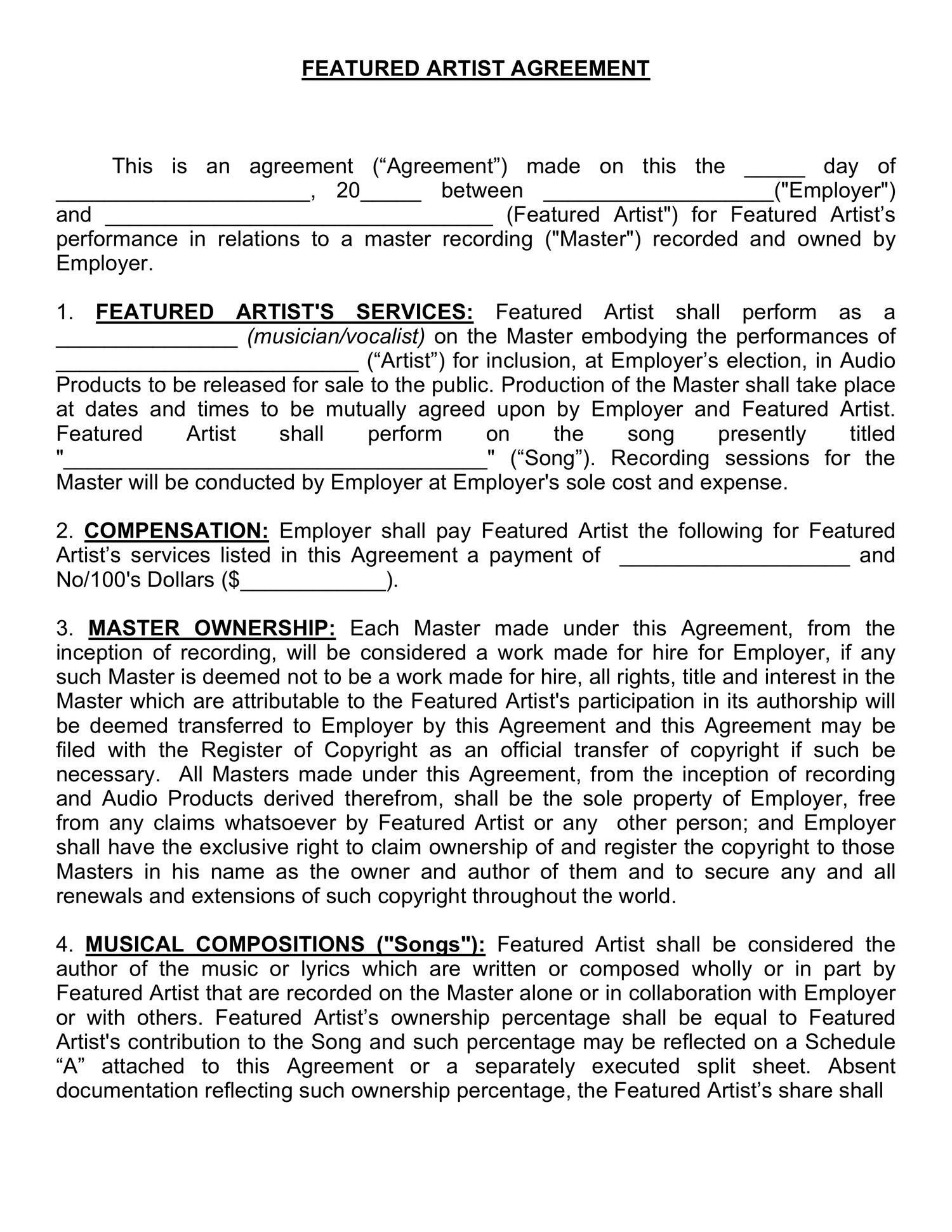 sample music agreement template sample music agreement template