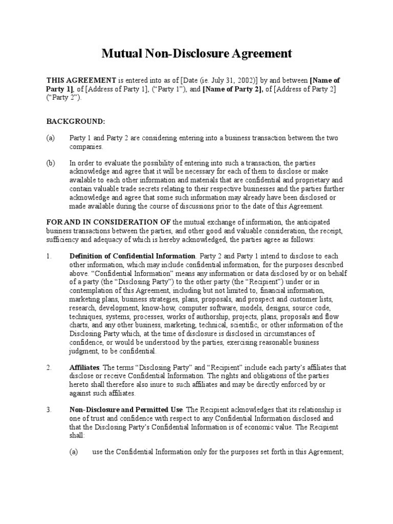 sample mutual confidentiality agreement template sample mutual confidentiality agreement template