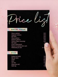 nail salon price list charts