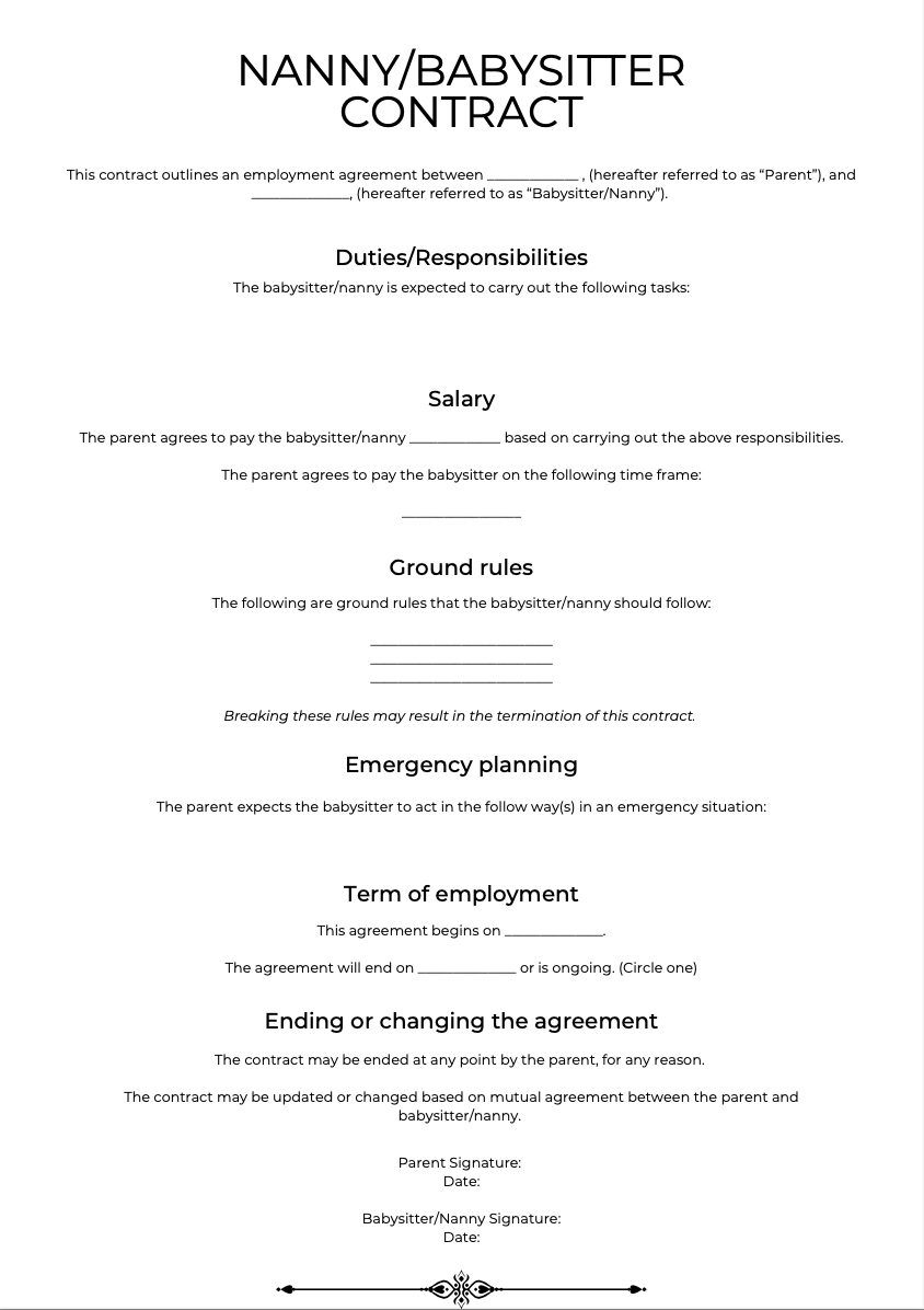 sample nanny agreement template sample nanny agreement template
