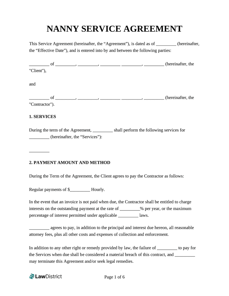 sample nanny agreement template sample nanny agreement template