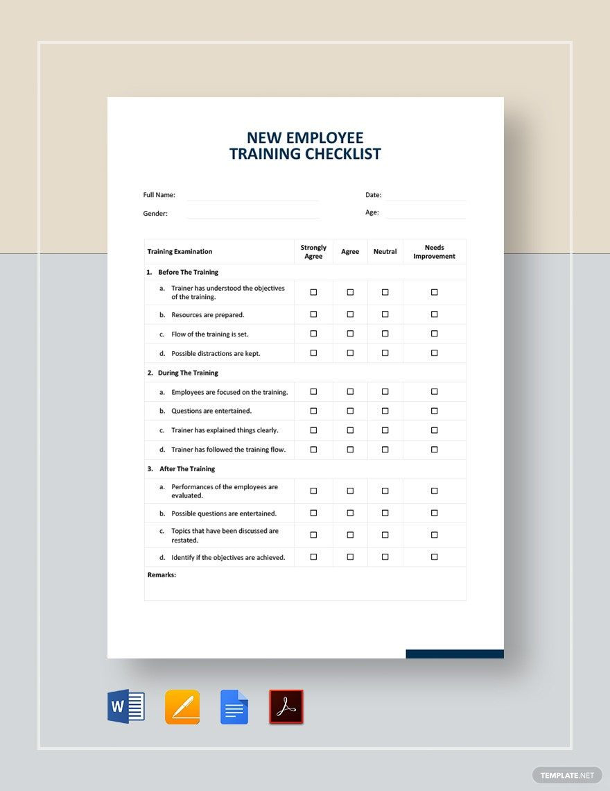 sample new employee training checklist template sample new employee training checklist template