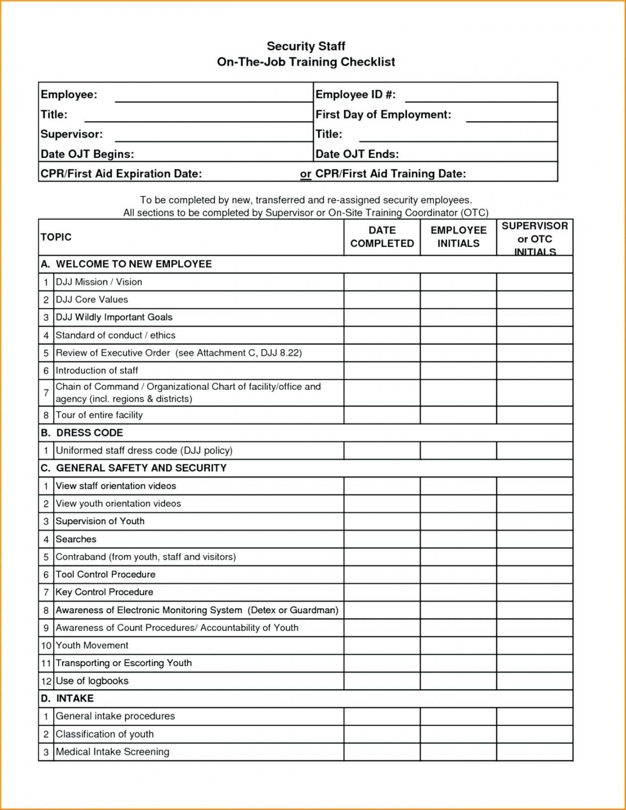 sample new employee training checklist template sample new employee training checklist template