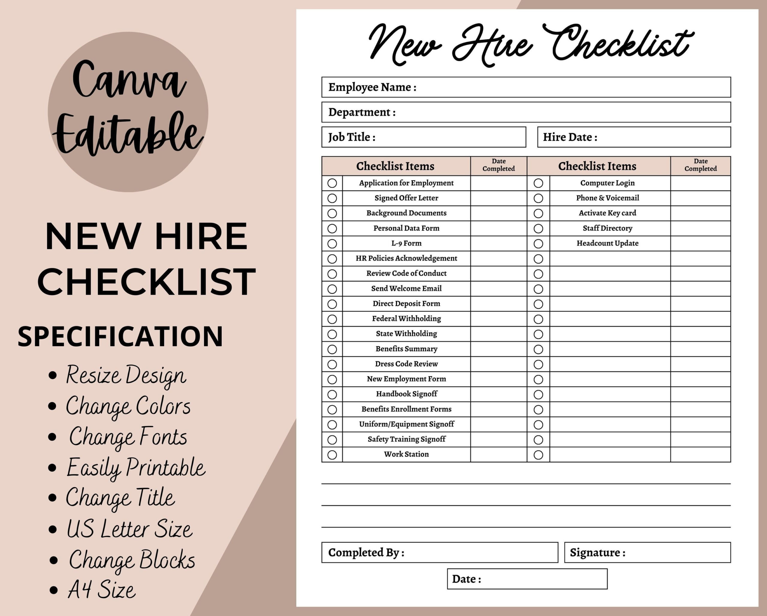 sample new hire checklist template sample new hire checklist template