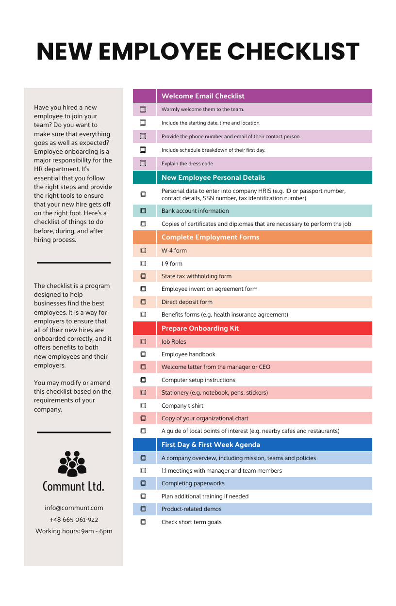 sample new hire checklist template sample new hire checklist template