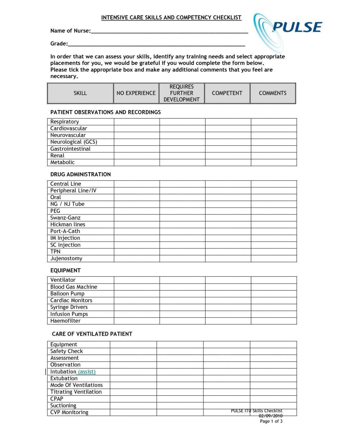 sample nursing skills checklist template sample nursing skills checklist template