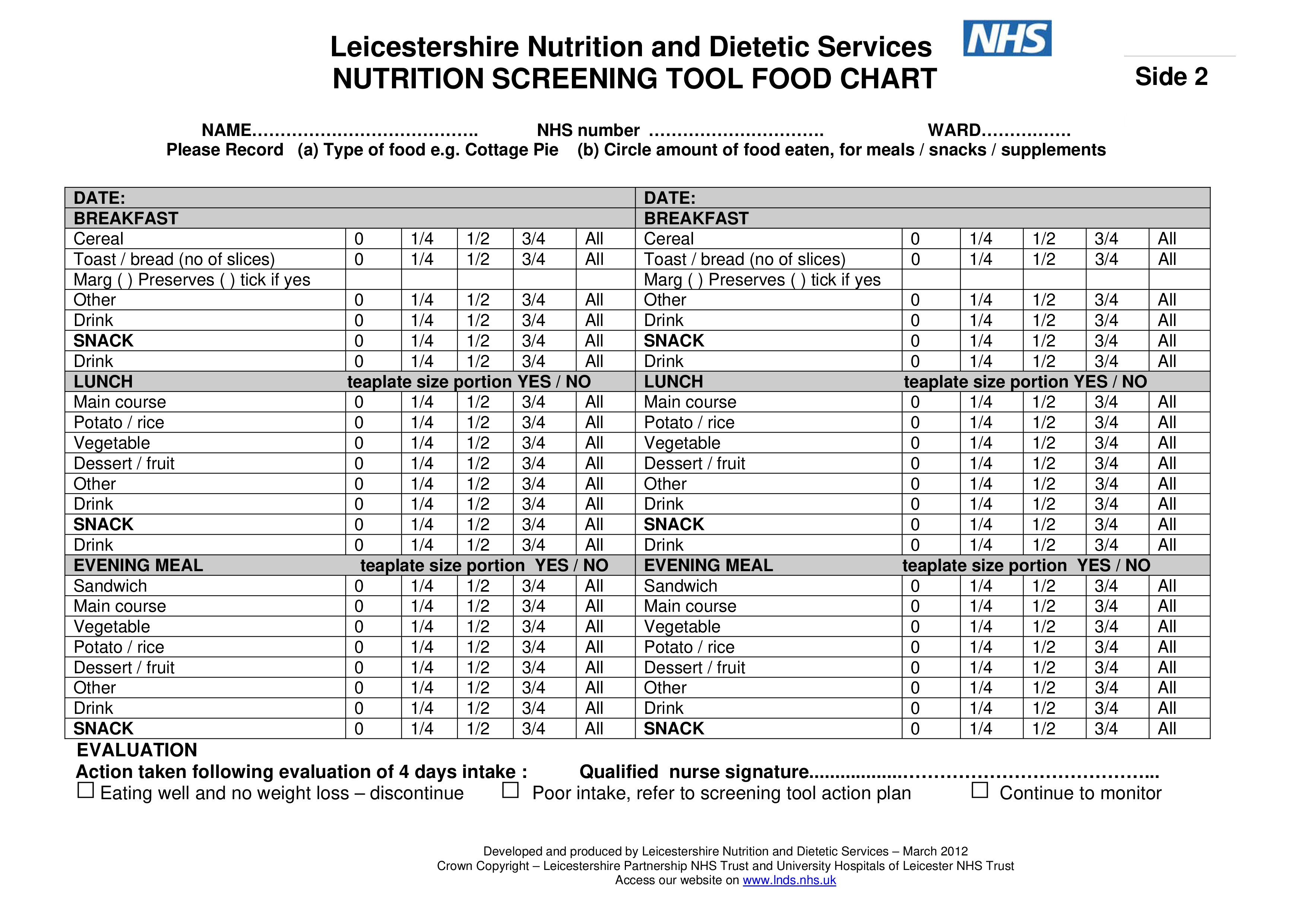 nutrition chart template