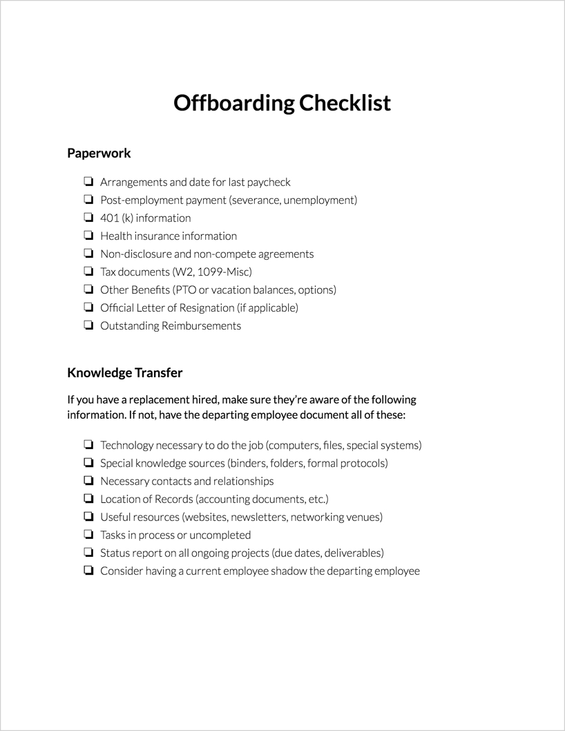 Offboarding Checklist ClickTime Offboarding Checklist ClickTime