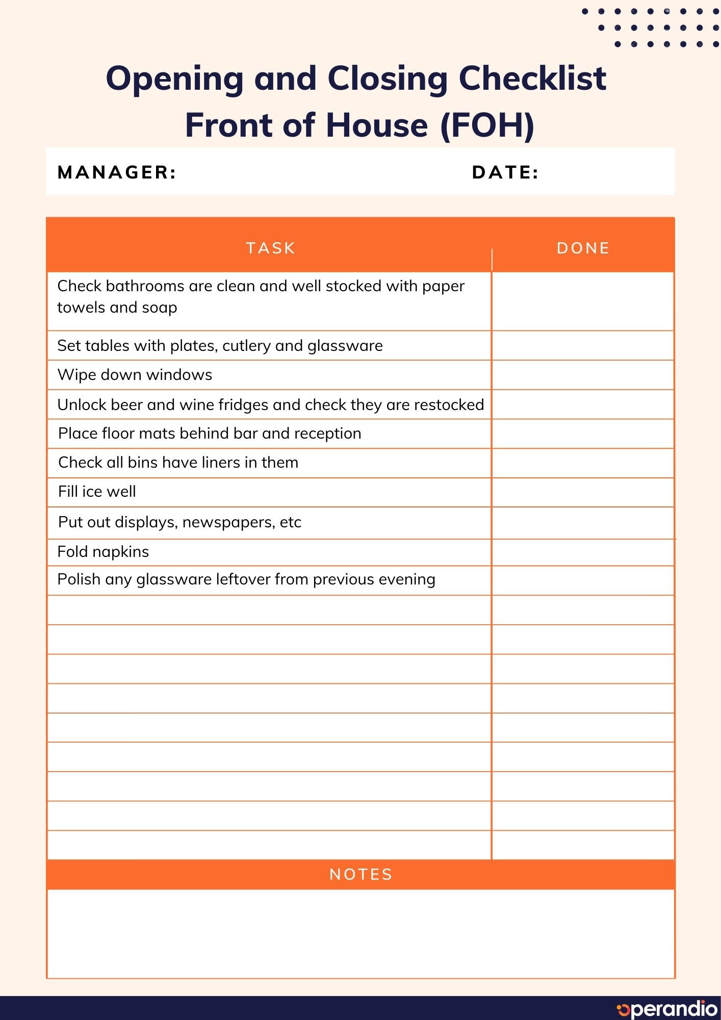 sample restaurant closing checklist template sample restaurant closing checklist template