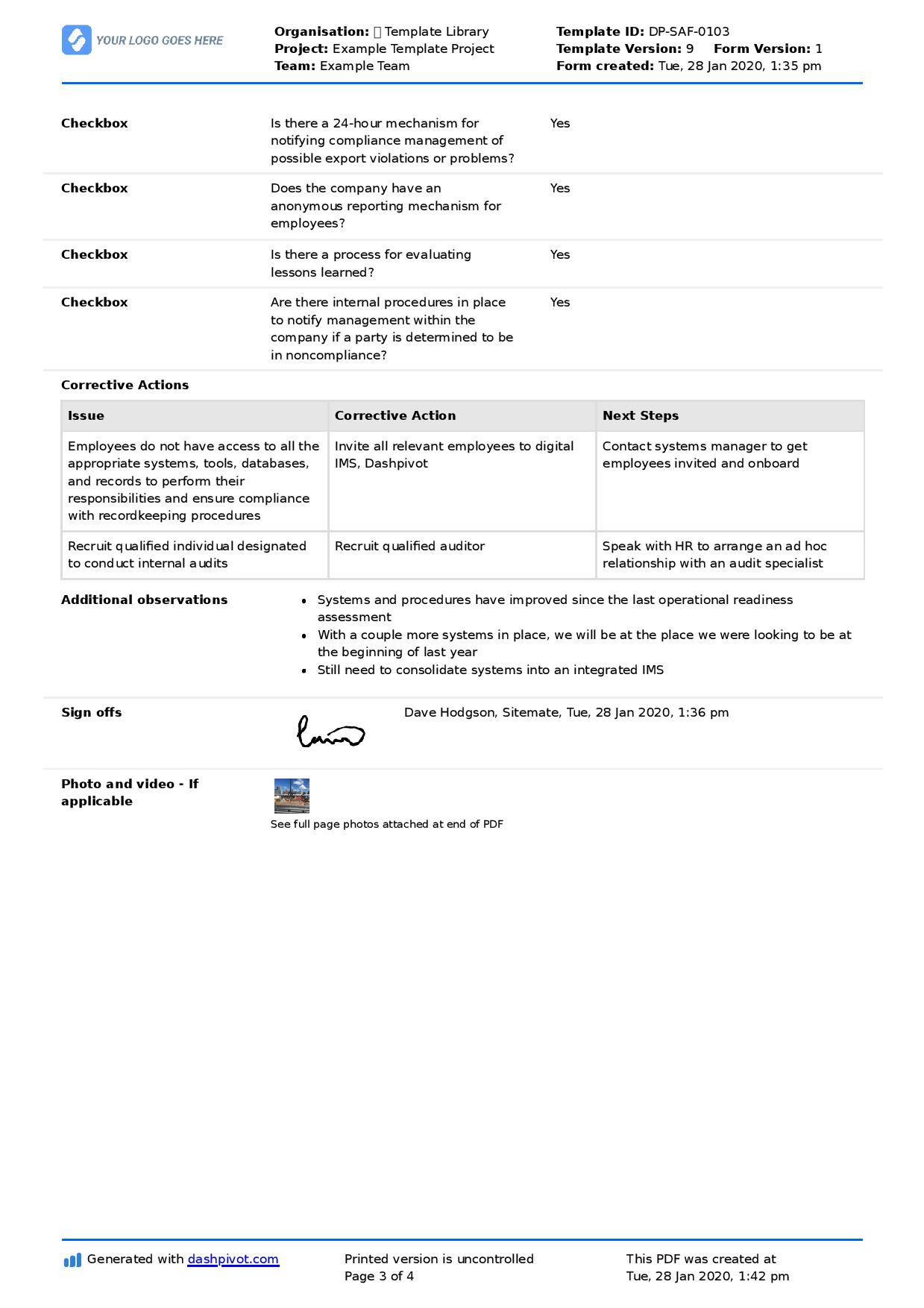 sample operational readiness checklist template sample operational readiness checklist template
