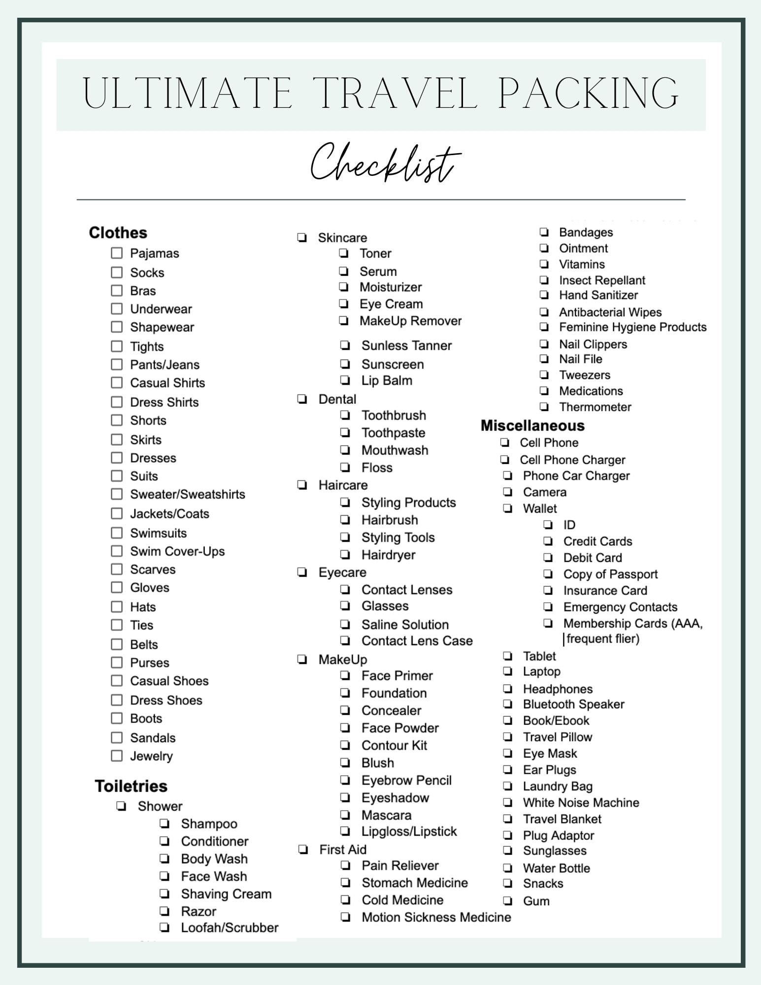 sample traveling checklist template sample traveling checklist template