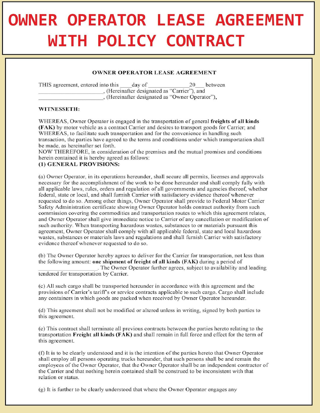 sample truck lease agreement template sample truck lease agreement template