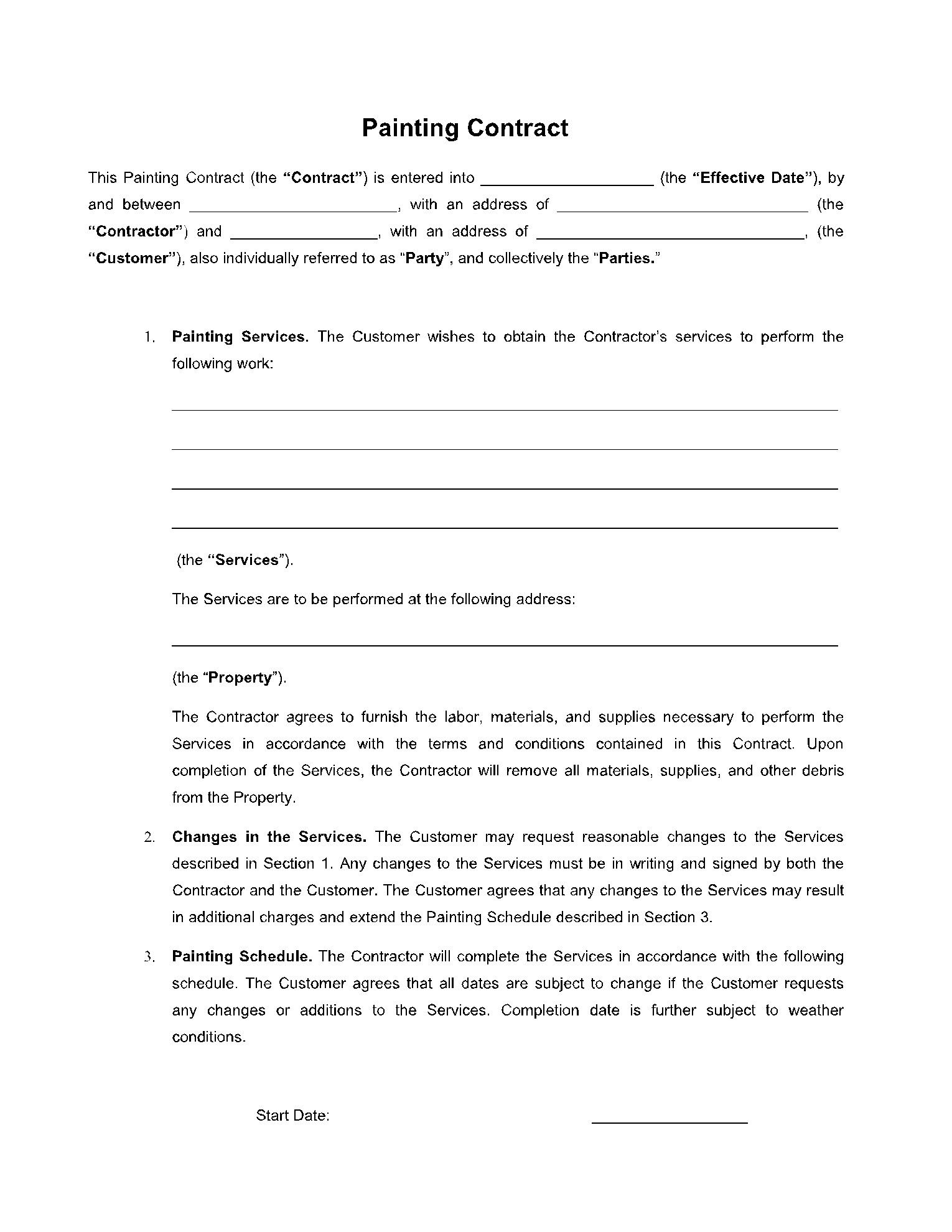 sample painting agreement template sample painting agreement template
