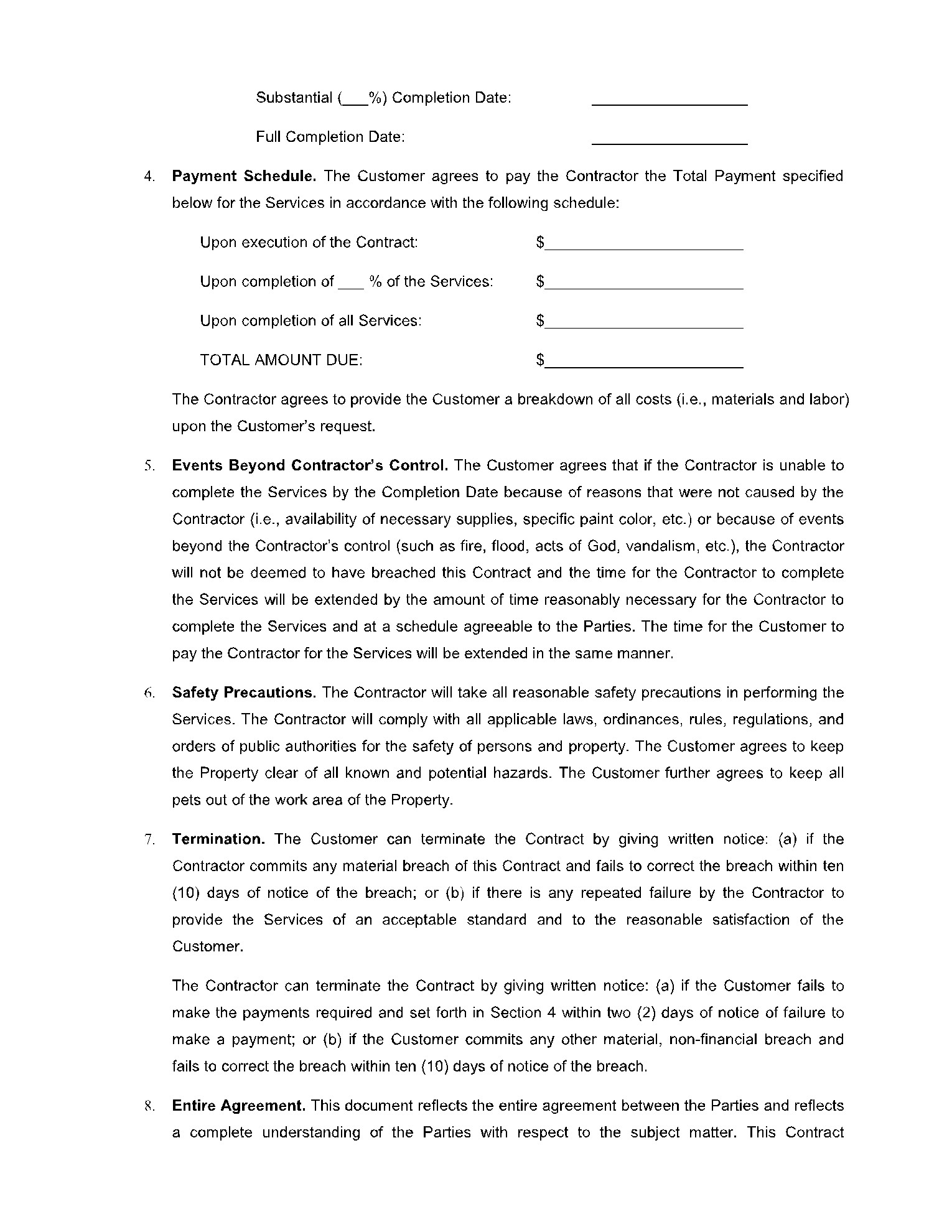 sample painting agreement template sample painting agreement template
