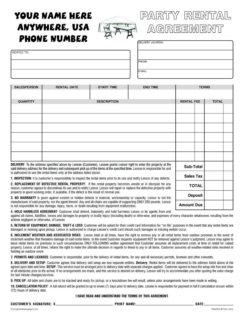 sample party rental agreement template sample party rental agreement template