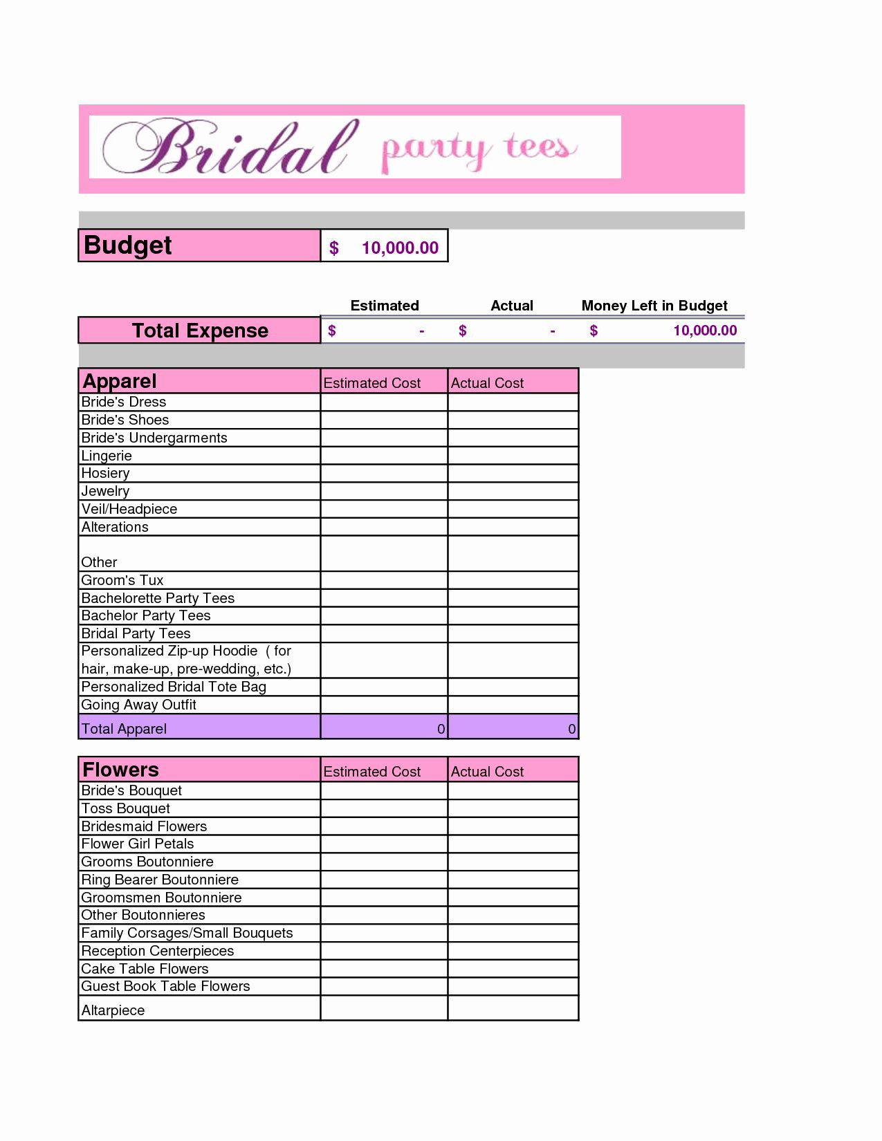 sample bachelorette budget template sample bachelorette budget template