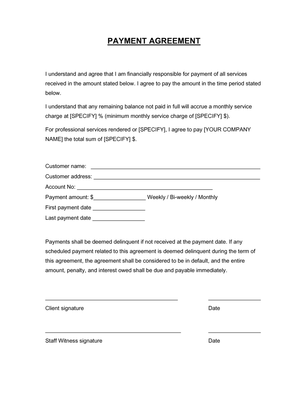 sample payment contract agreement template sample payment contract agreement template