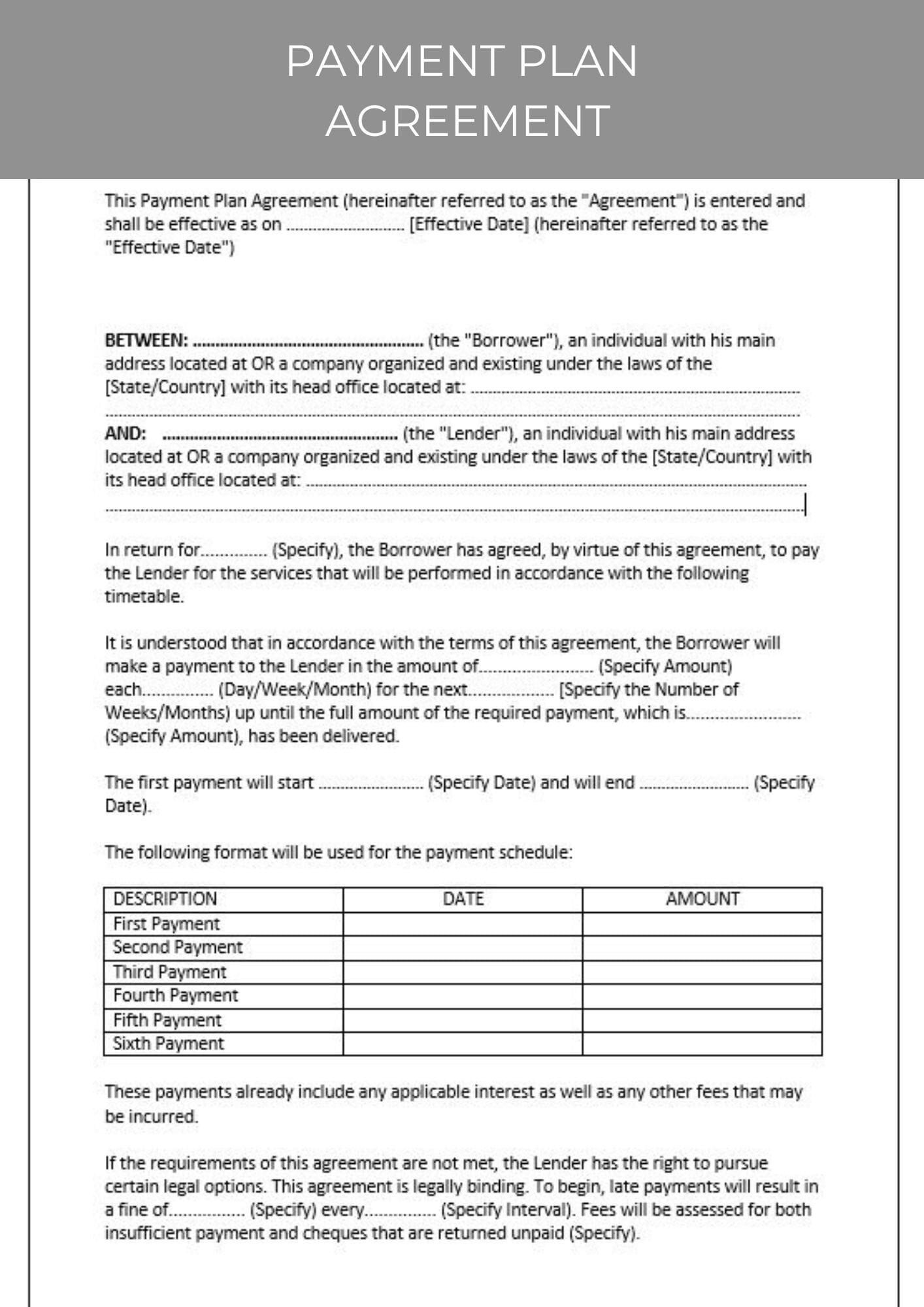 sample payment plan agreement template sample payment plan agreement template