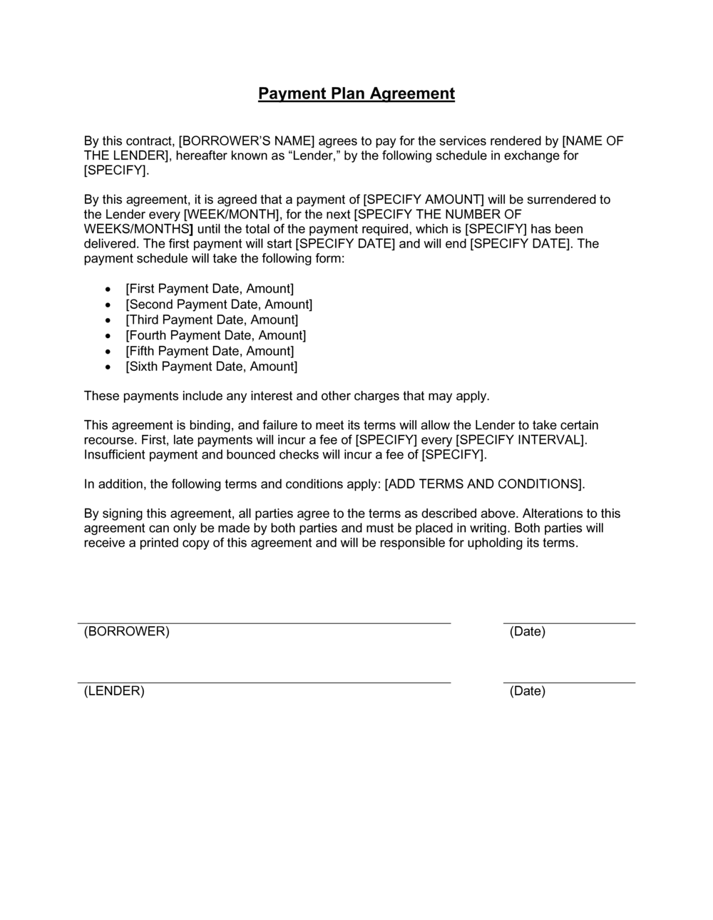 sample payment plan agreement template sample payment plan agreement template