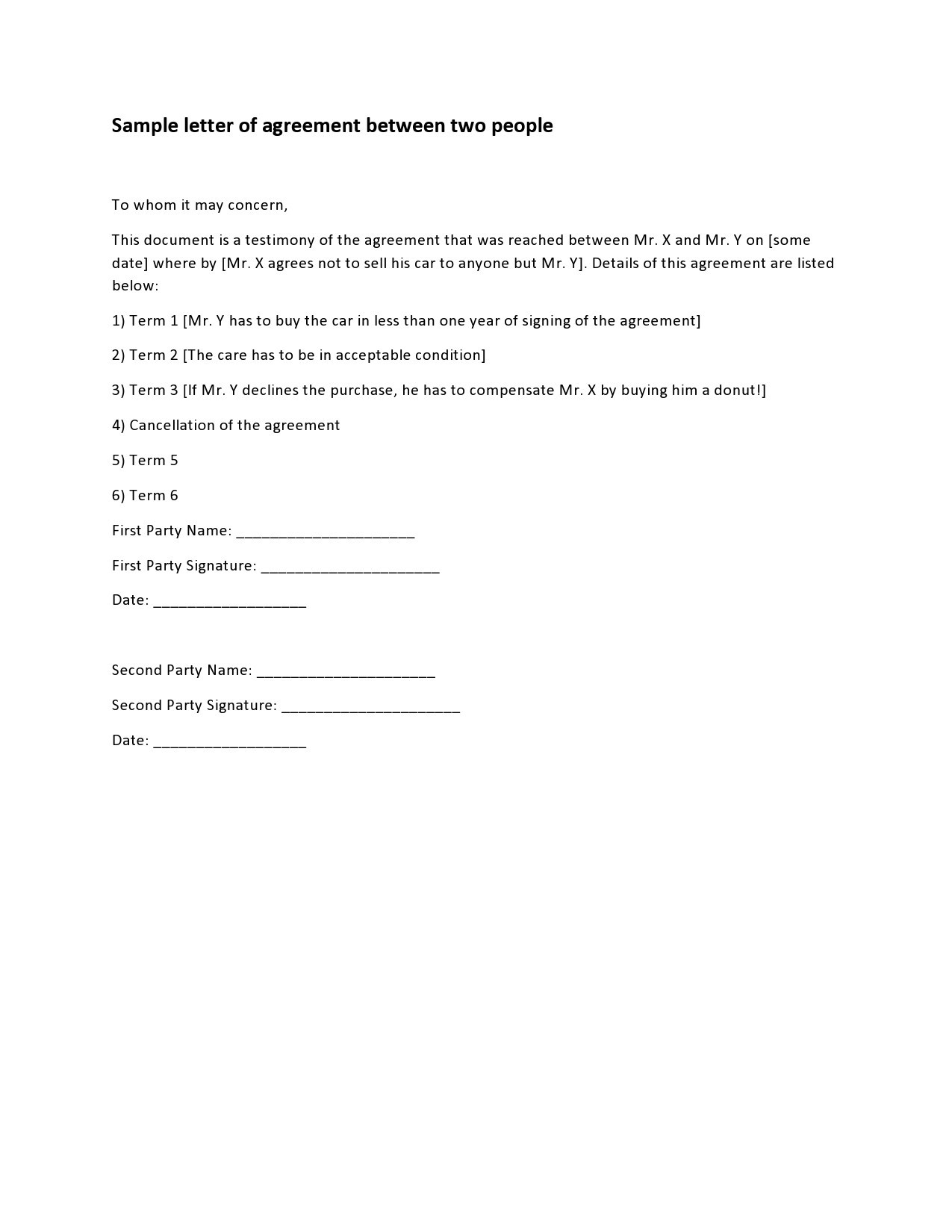 sample agreement between two parties template sample agreement between two parties template