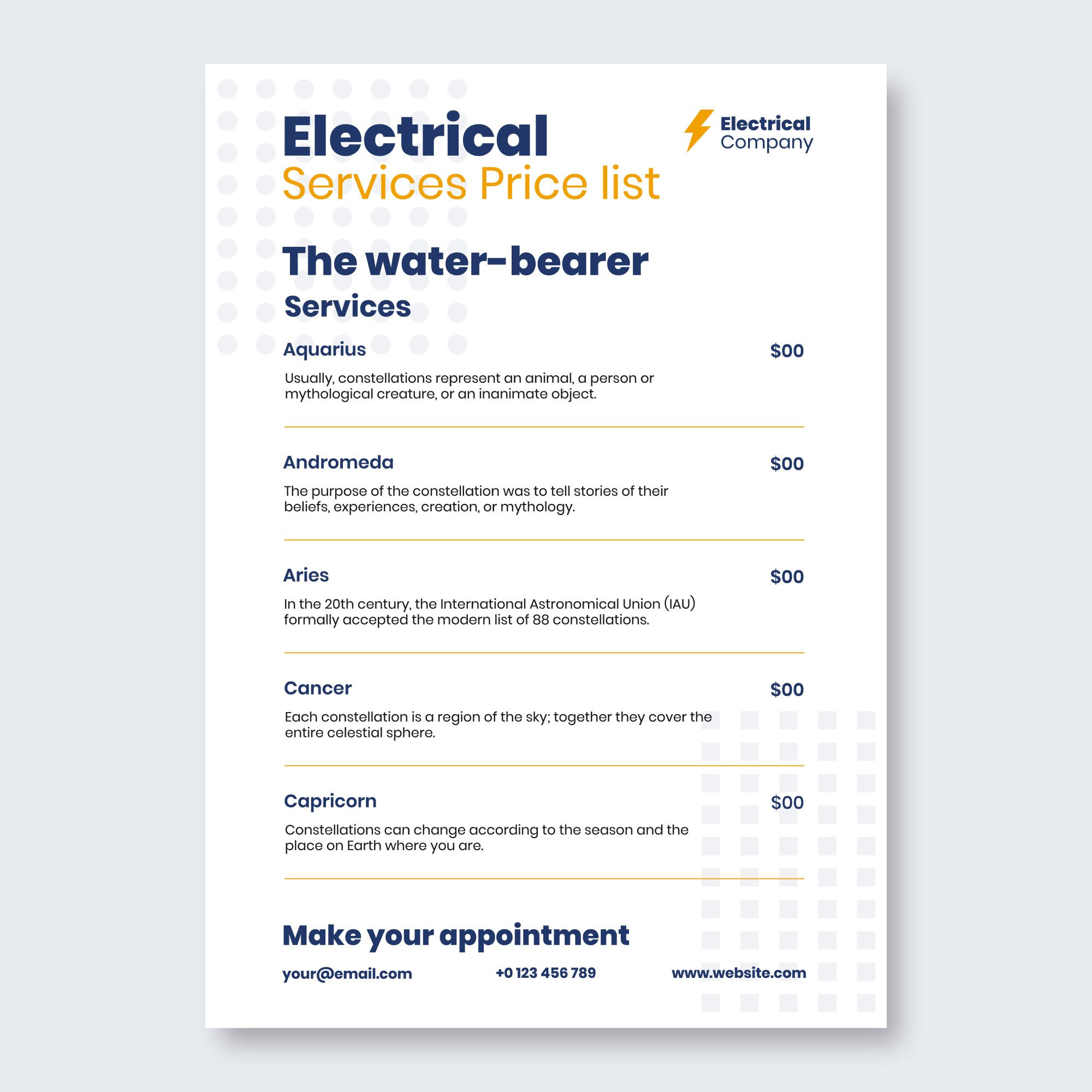 sample Electrical Price List Template sample Electrical Price List Template