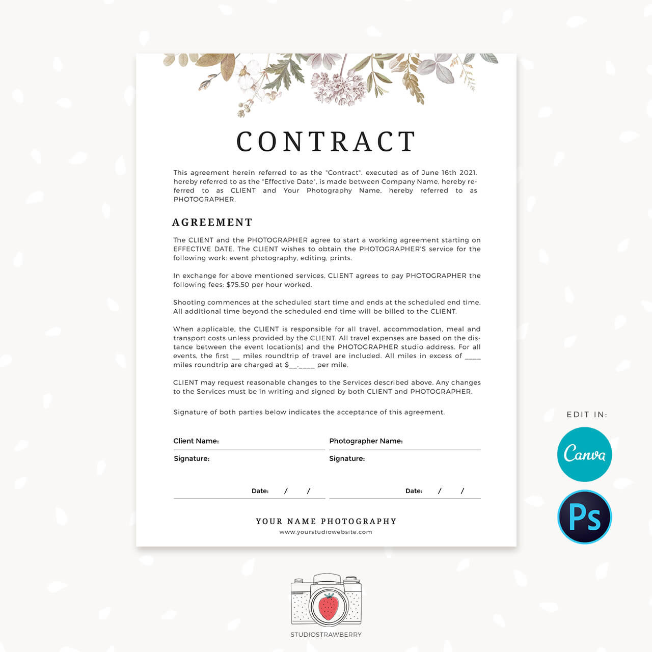 sample photographer agreement template sample photographer agreement template