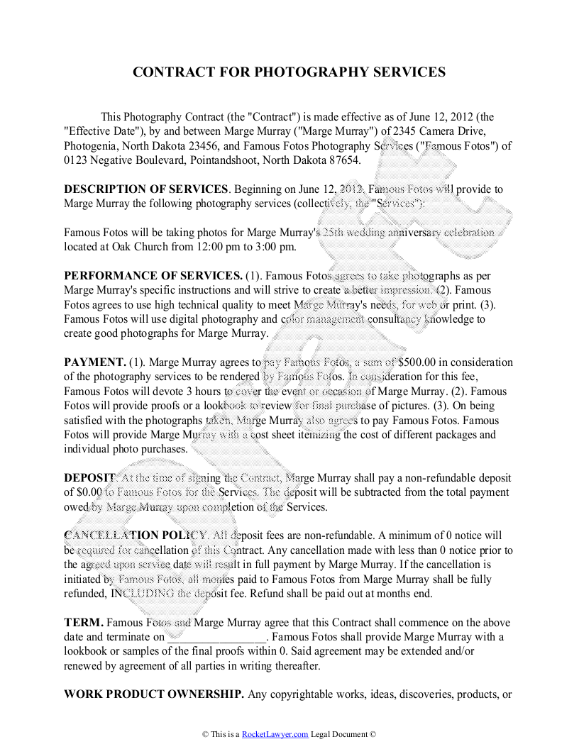 sample photographer agreement template sample photographer agreement template
