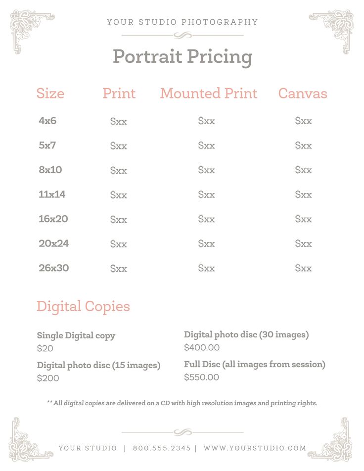 photography price list template word photography price list template word