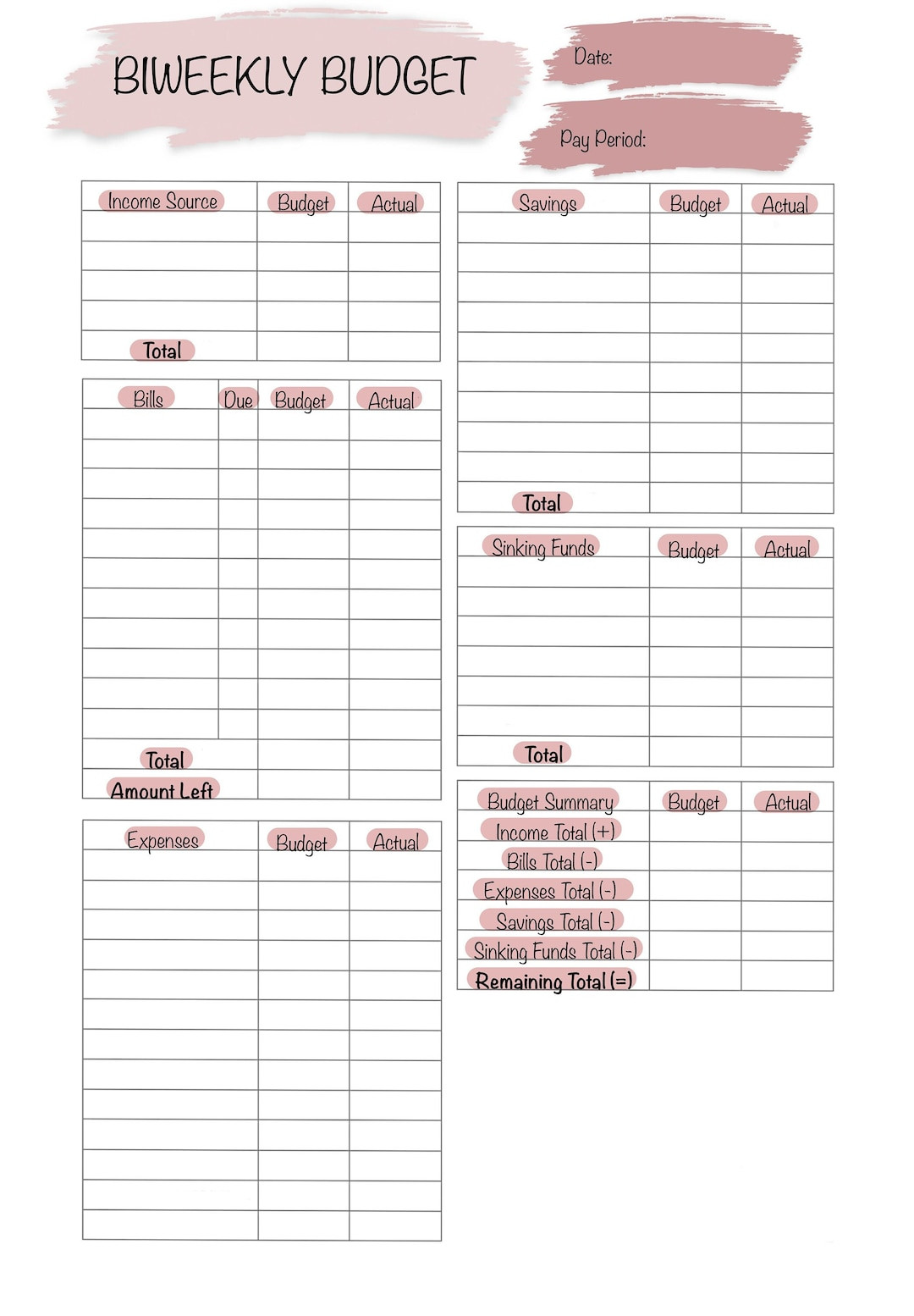 sample pay period budget template sample pay period budget template