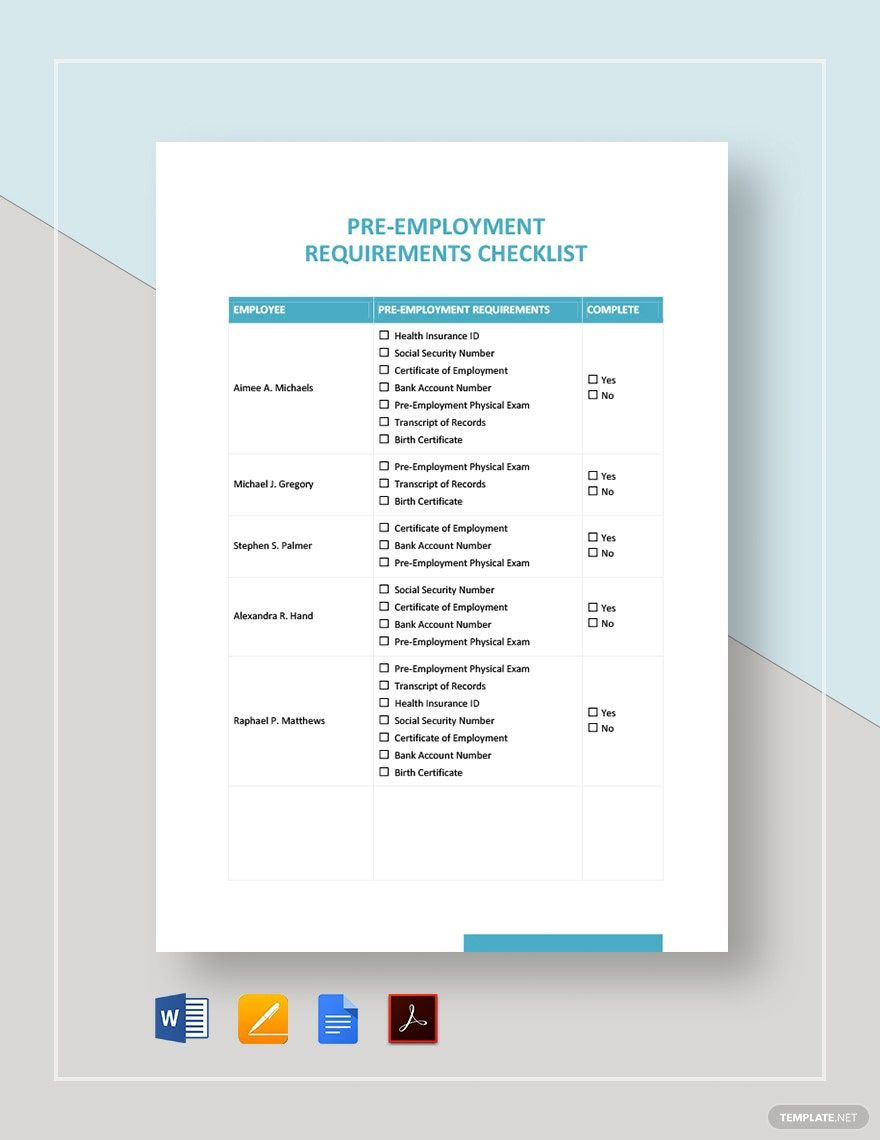 sample employment checklist template sample employment checklist template