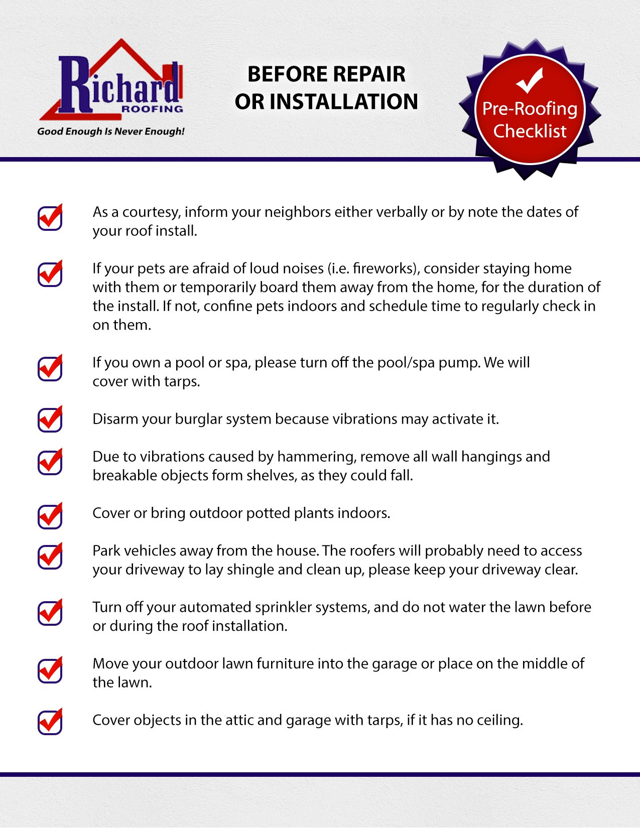 Pre-Roofing Checklist - Richard Roofing Pre-Roofing Checklist - Richard Roofing