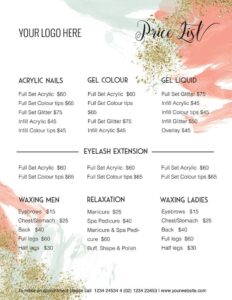 price list template for nail salon