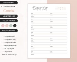 printable contact list form