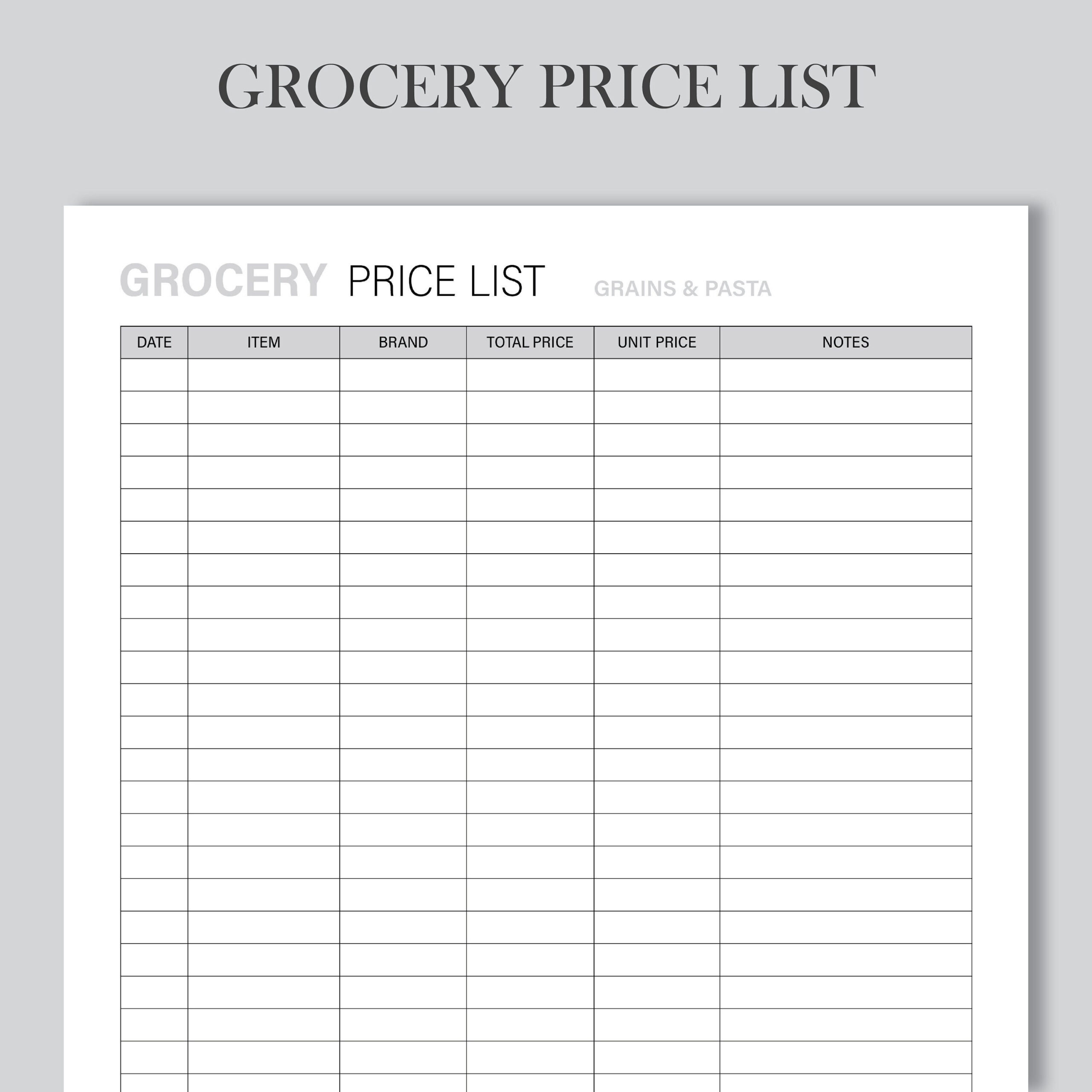 sample Grocery Price List Template sample Grocery Price List Template