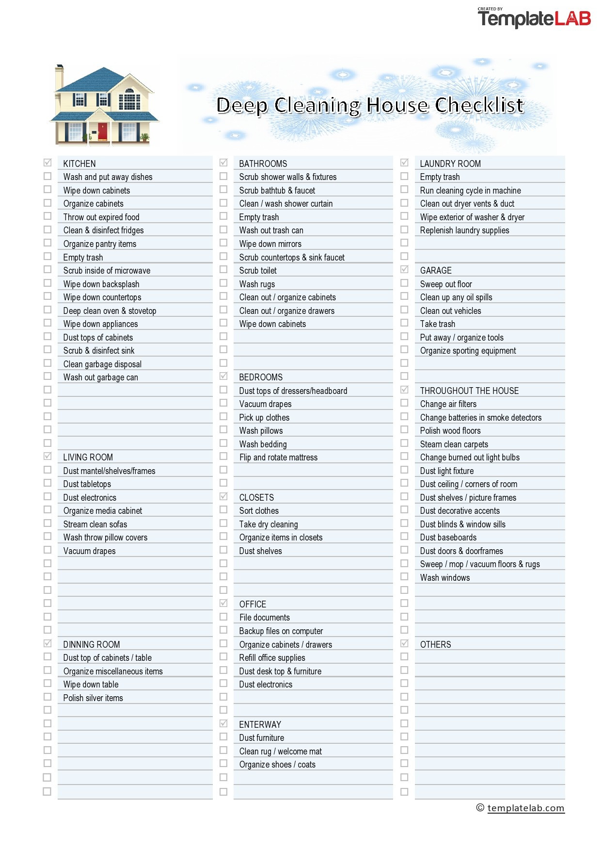 sample residential cleaning checklist template sample residential cleaning checklist template