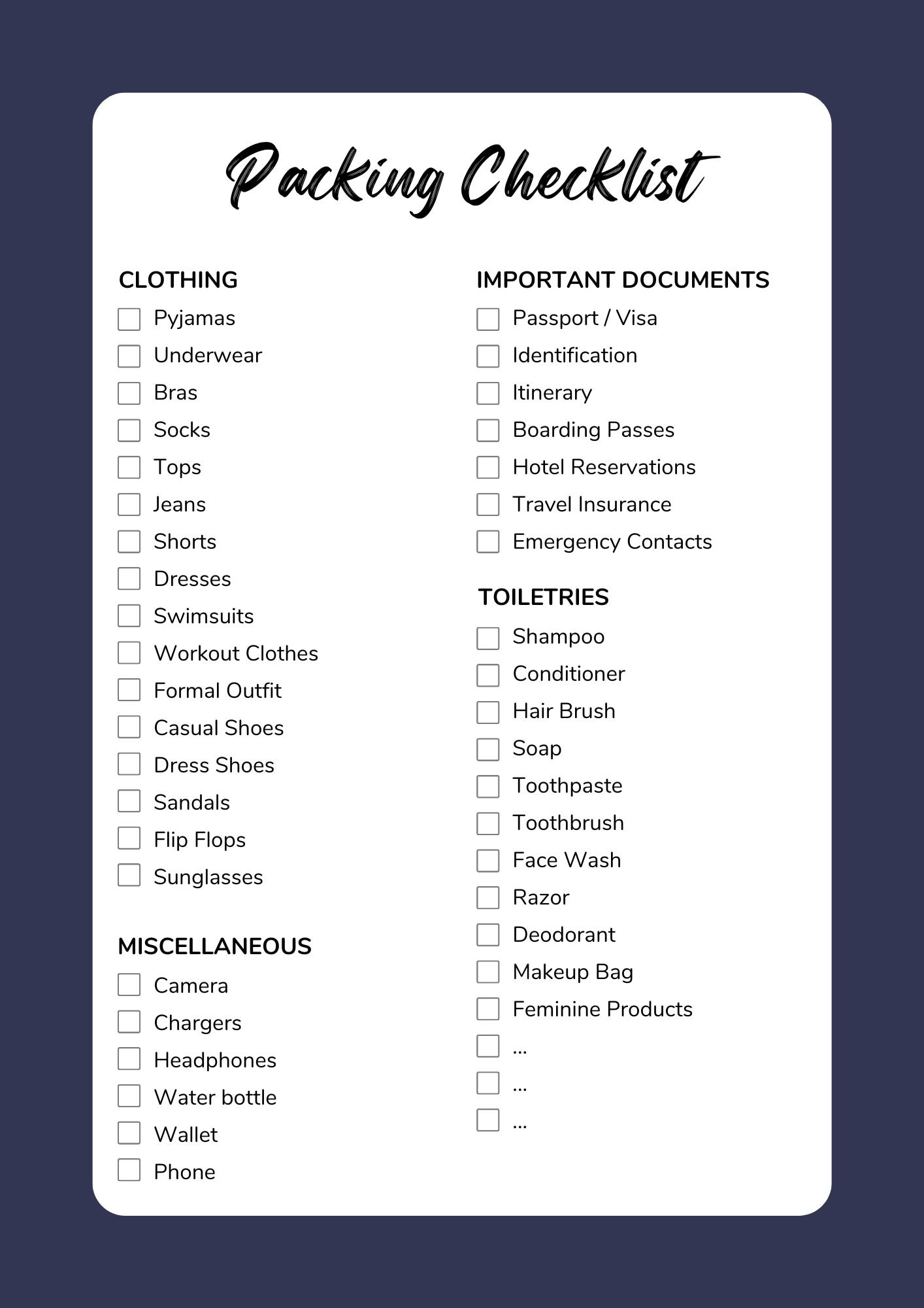 Printable Modern trip Packing list Checklist, travel checklist, family packing list, vacation to do list, checklist pdf, travel packing list Printable Modern trip Packing list Checklist, travel checklist, family packing list, vacation to do list, checklist pdf, travel packing list
