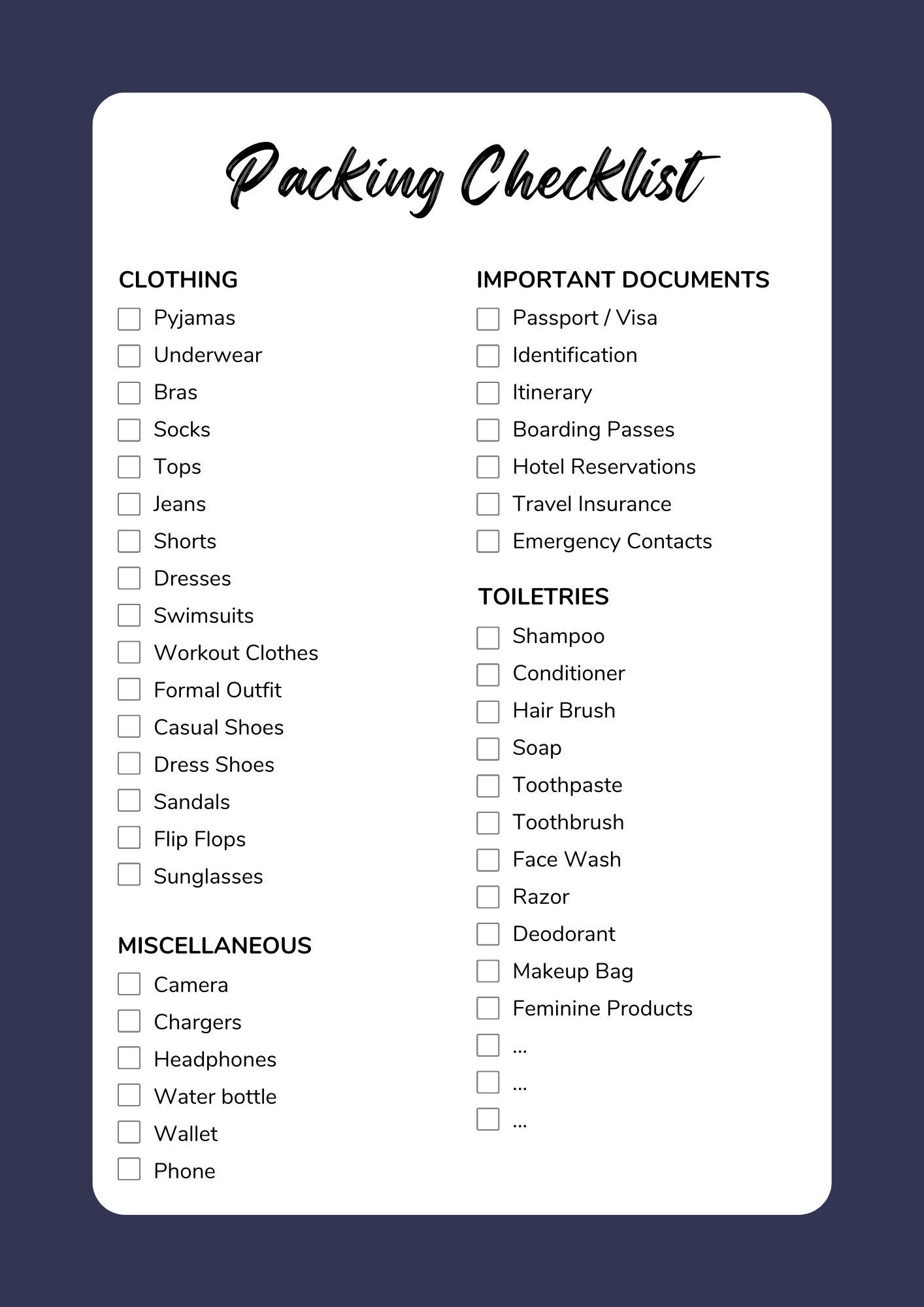 sample traveling checklist template sample traveling checklist template