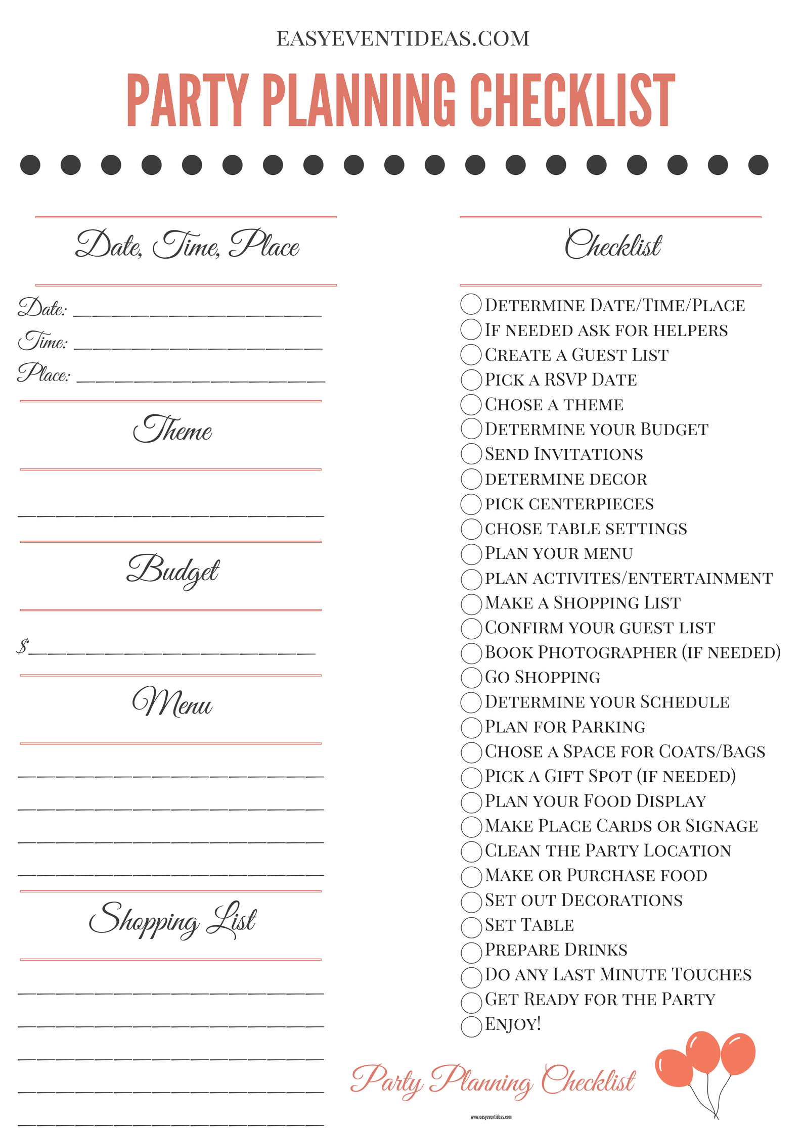 Printable Party Planning Checklist – Easy Event Ideas Printable Party Planning Checklist – Easy Event Ideas
