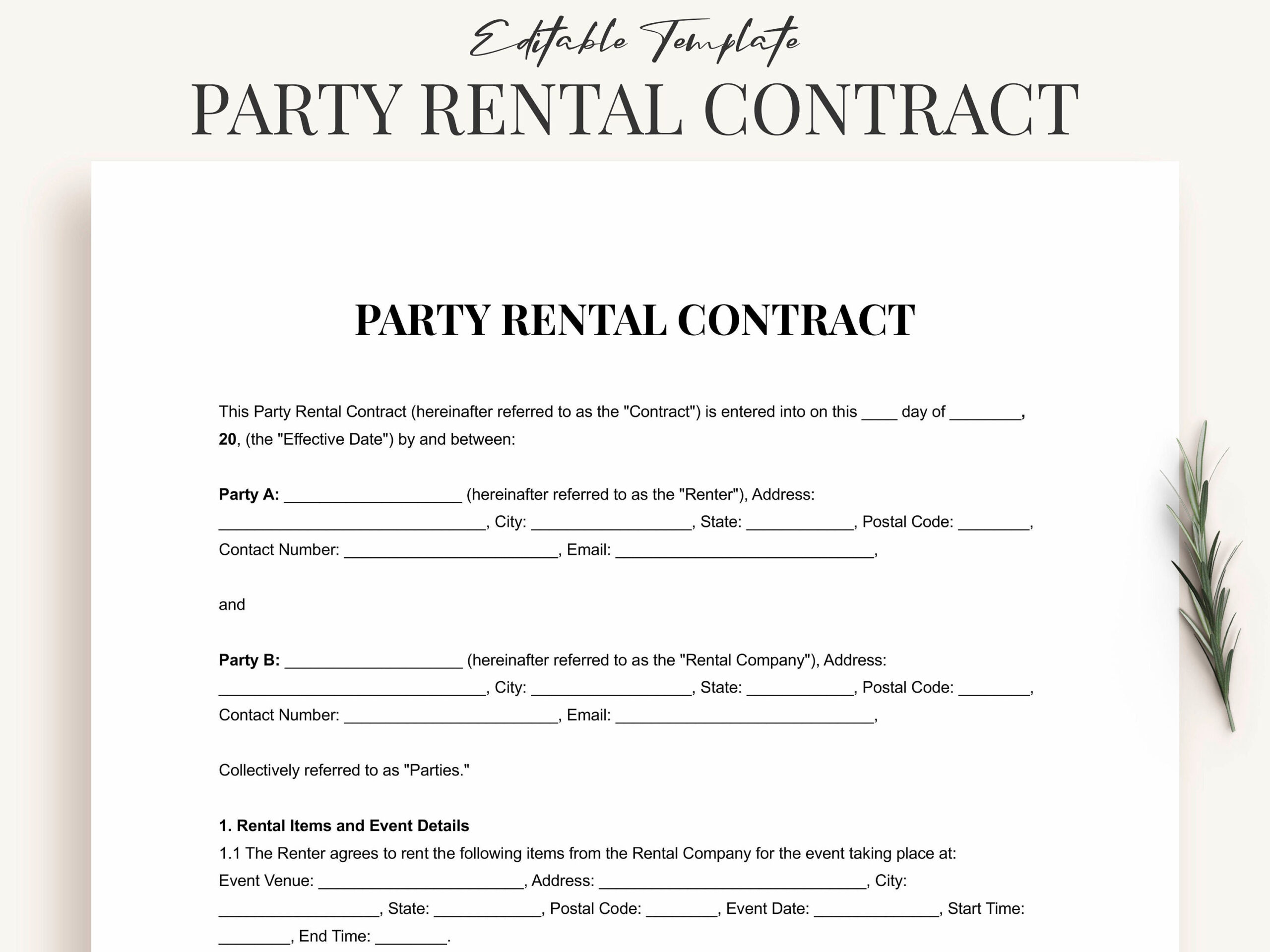 sample party rental agreement template sample party rental agreement template