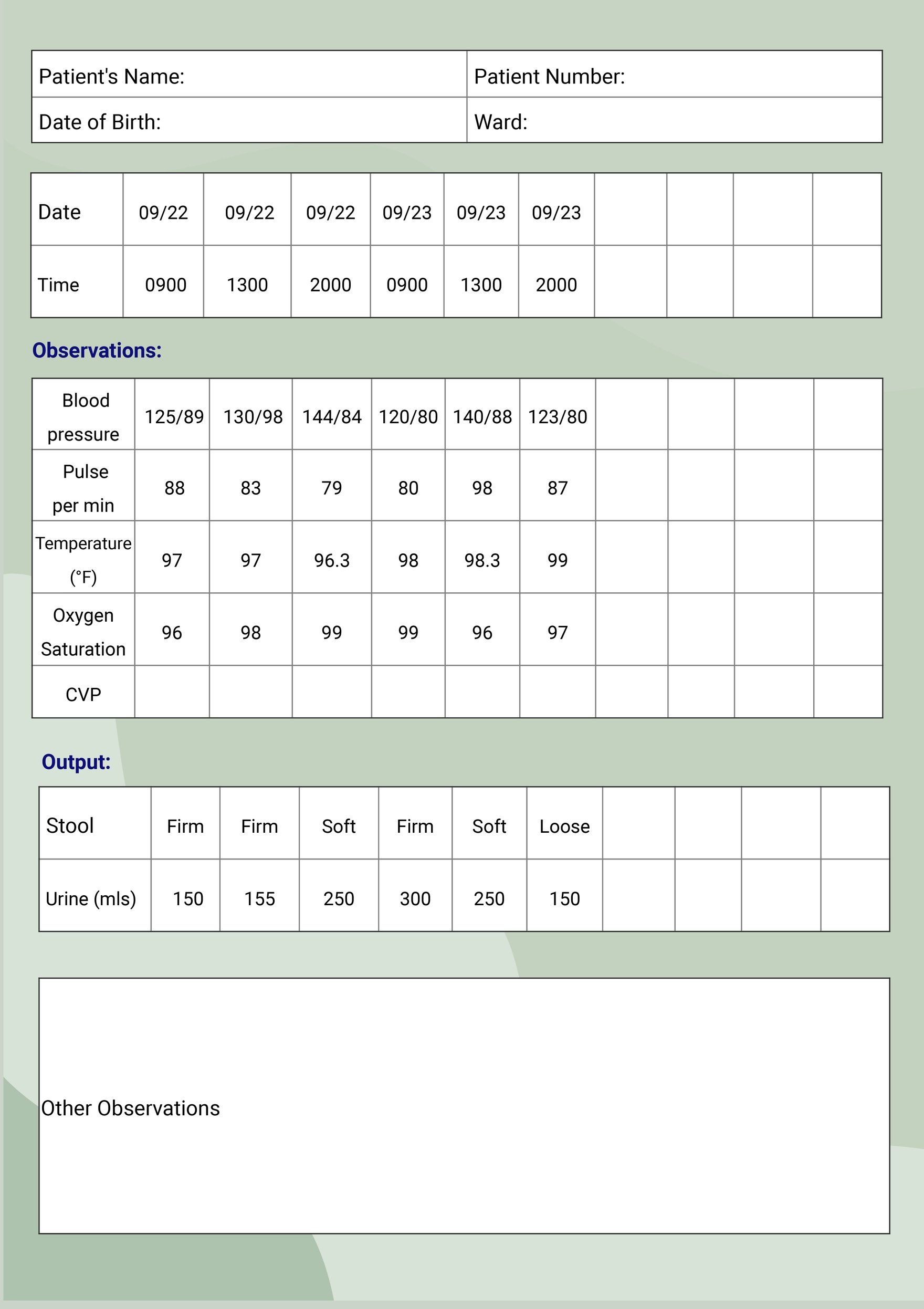 printable patient chart template example printable patient chart template example