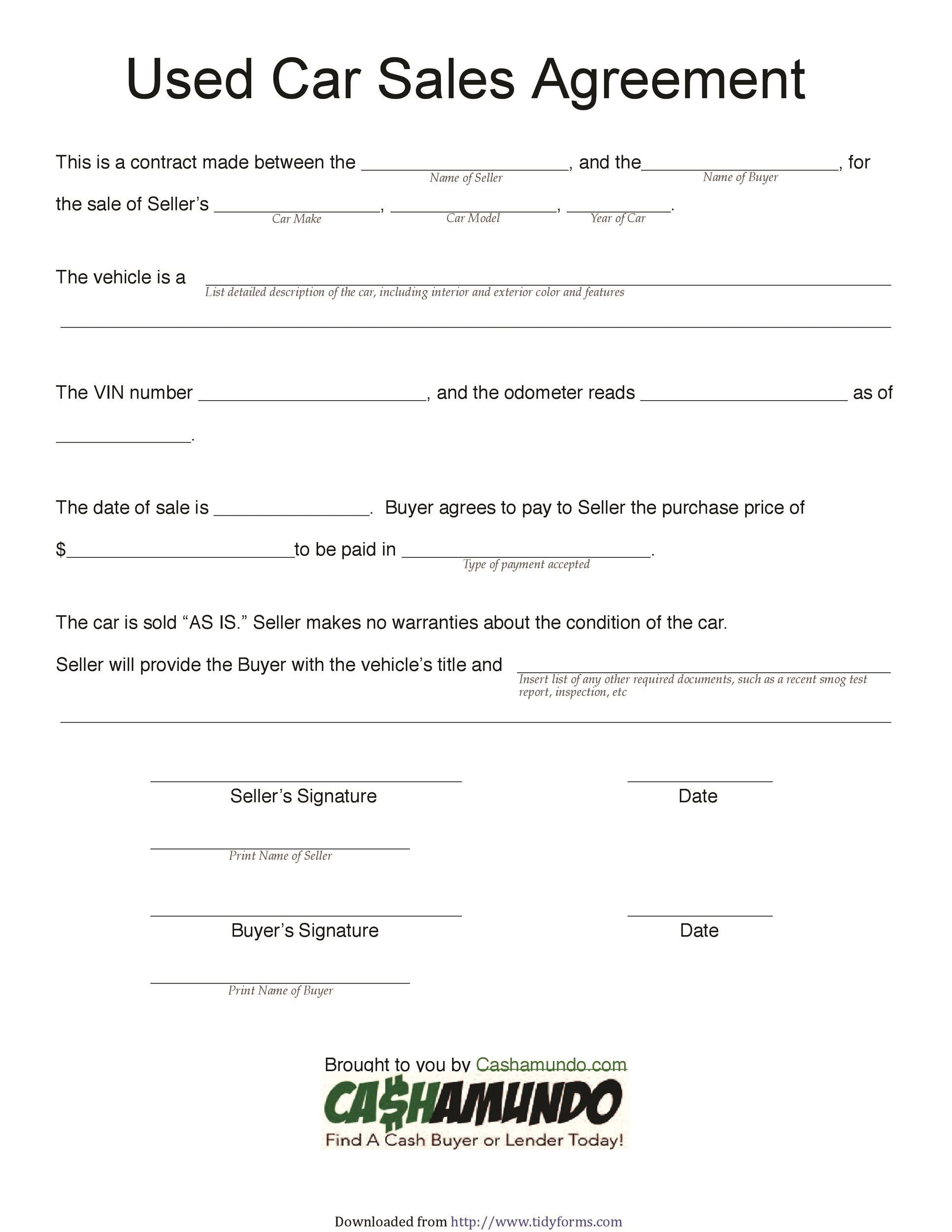 sample car sale agreement template sample car sale agreement template