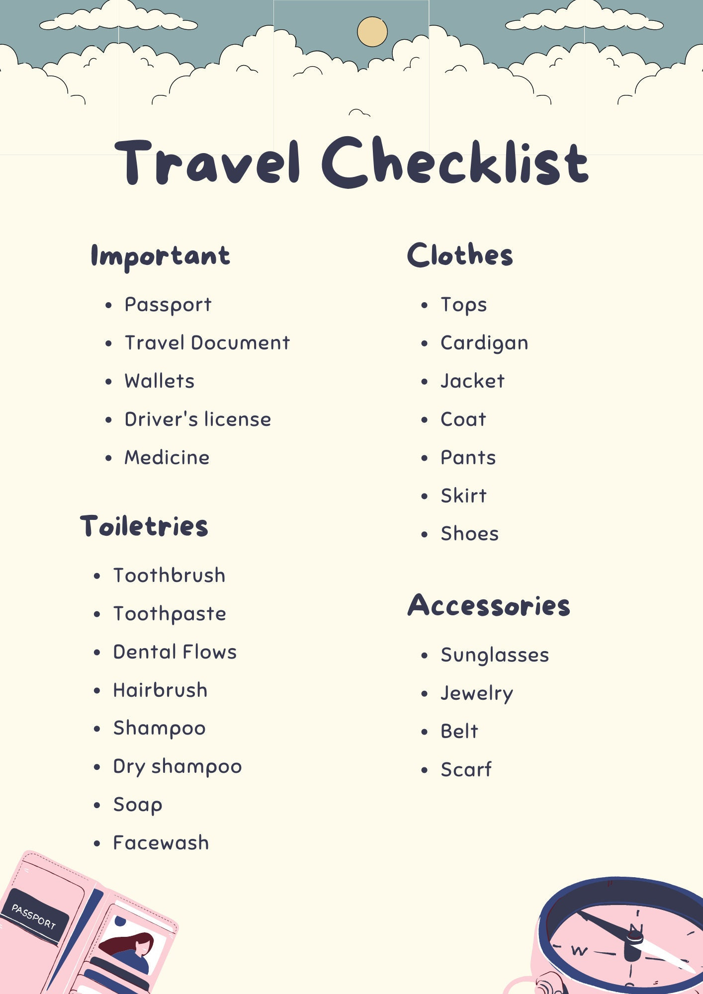 sample traveling checklist template sample traveling checklist template