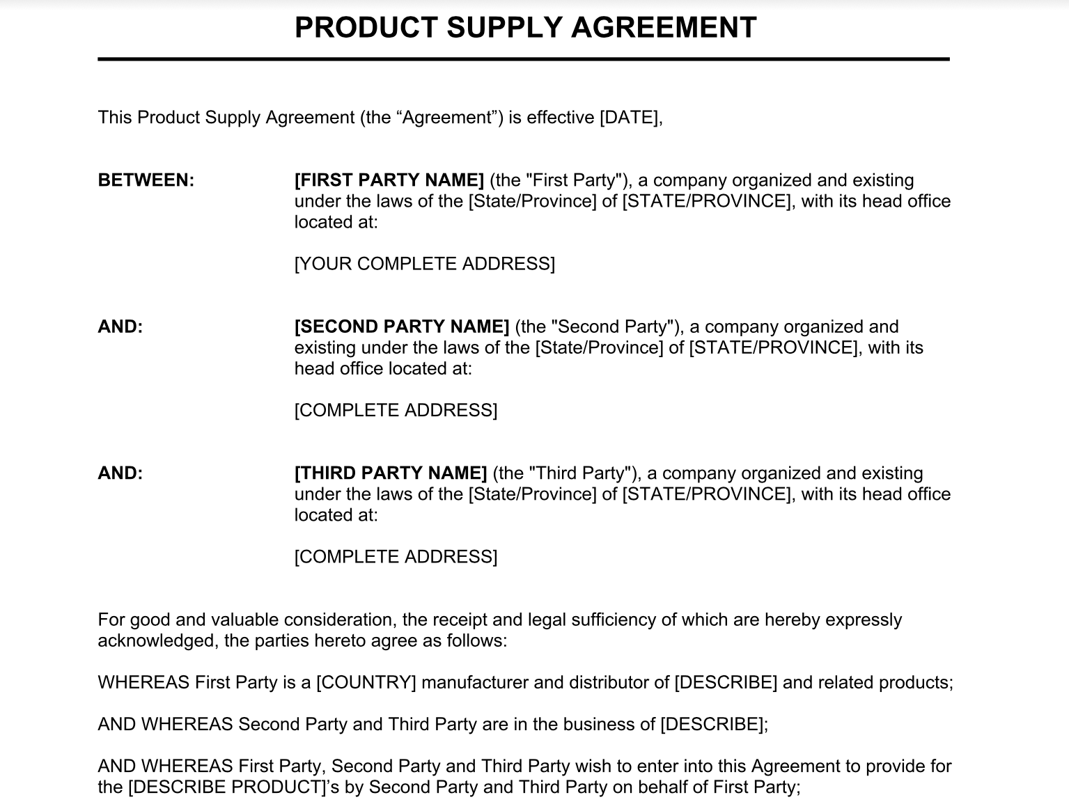 sample Supply Contract Agreement Template sample Supply Contract Agreement Template