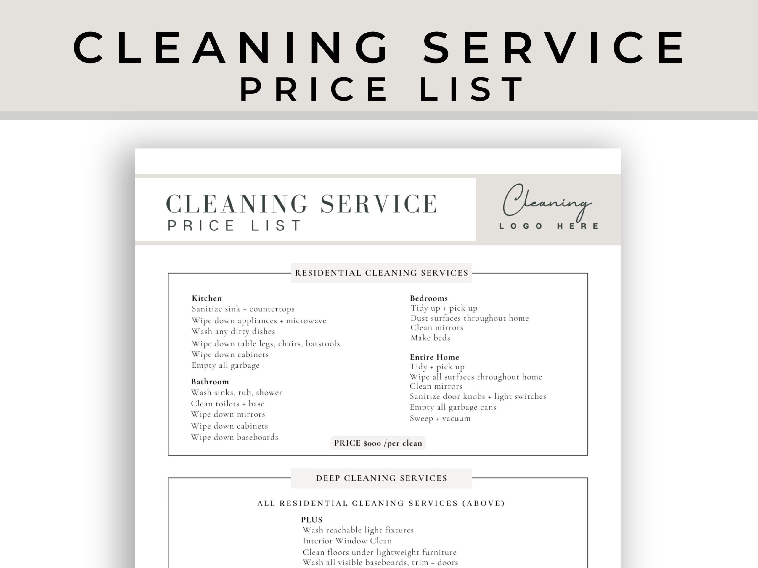 sample Commercial Cleaning Services Price List Template sample Commercial Cleaning Services Price List Template
