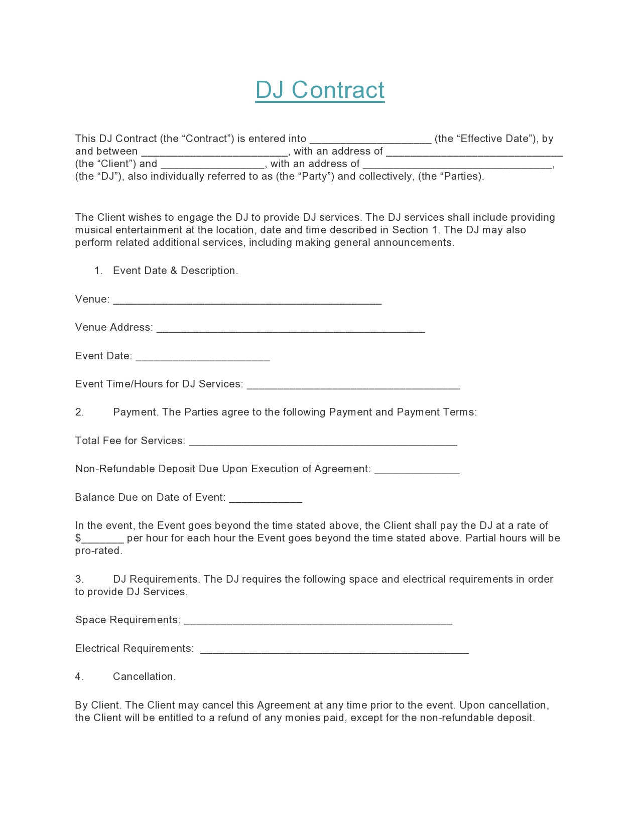 sample dj agreement template sample dj agreement template